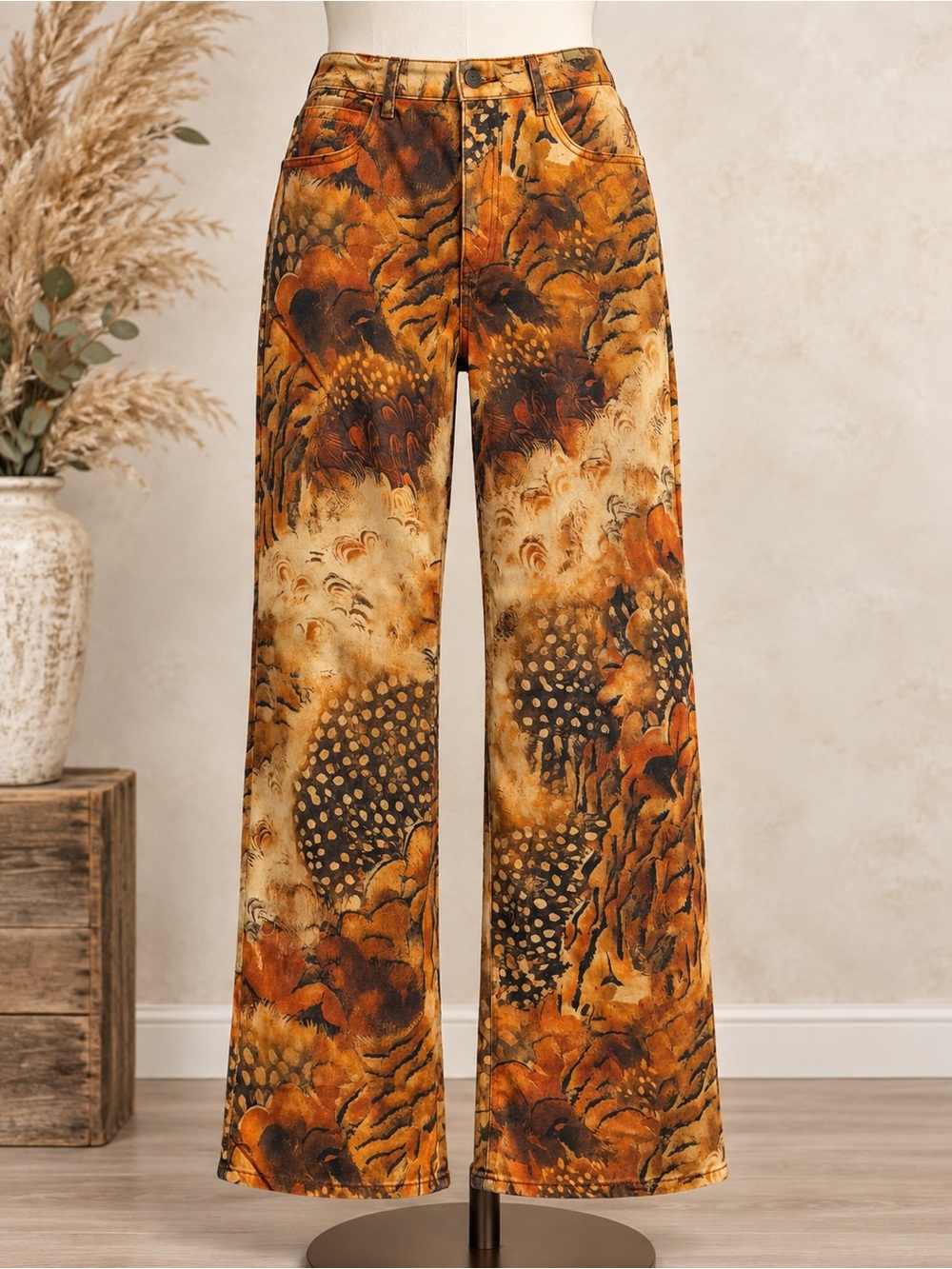 VBRT NWT Abstract Floral Print Wide Leg Statement Jeans